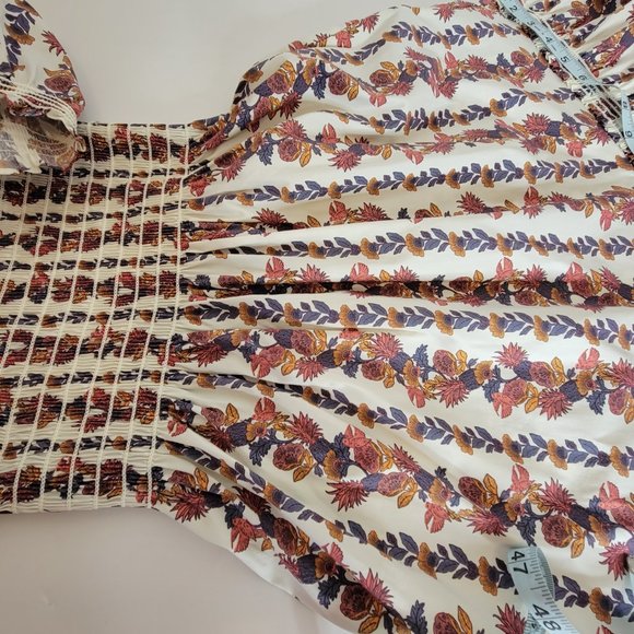 Tory Burch Wonderland Vine Smocked Floral Cotton Maxi Dress Size S/P Navy Orange - Picture 9 of 12